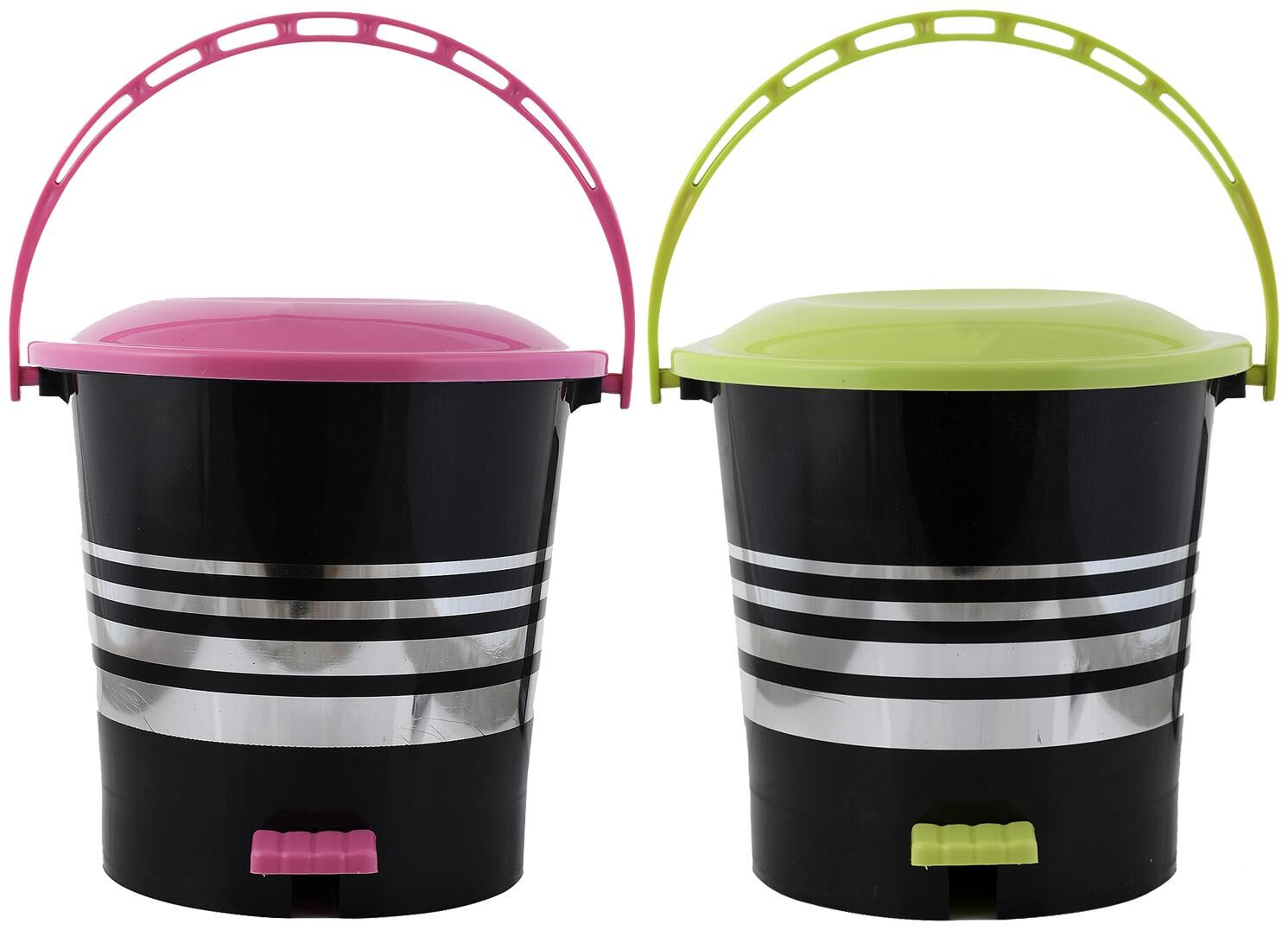 

Kuber Industries 2 pcs Plastic Dustbin Garbage Bin with Handle 10 L (Pink Green) - CTHH17419