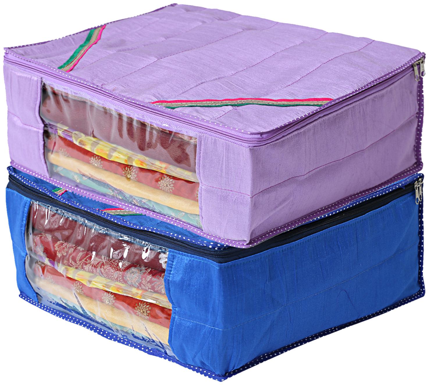 

Kuber Industries 2 pcs Raw Silk Saree Cover Wardrobe Organizer (Blue Purple)- CTHH19212