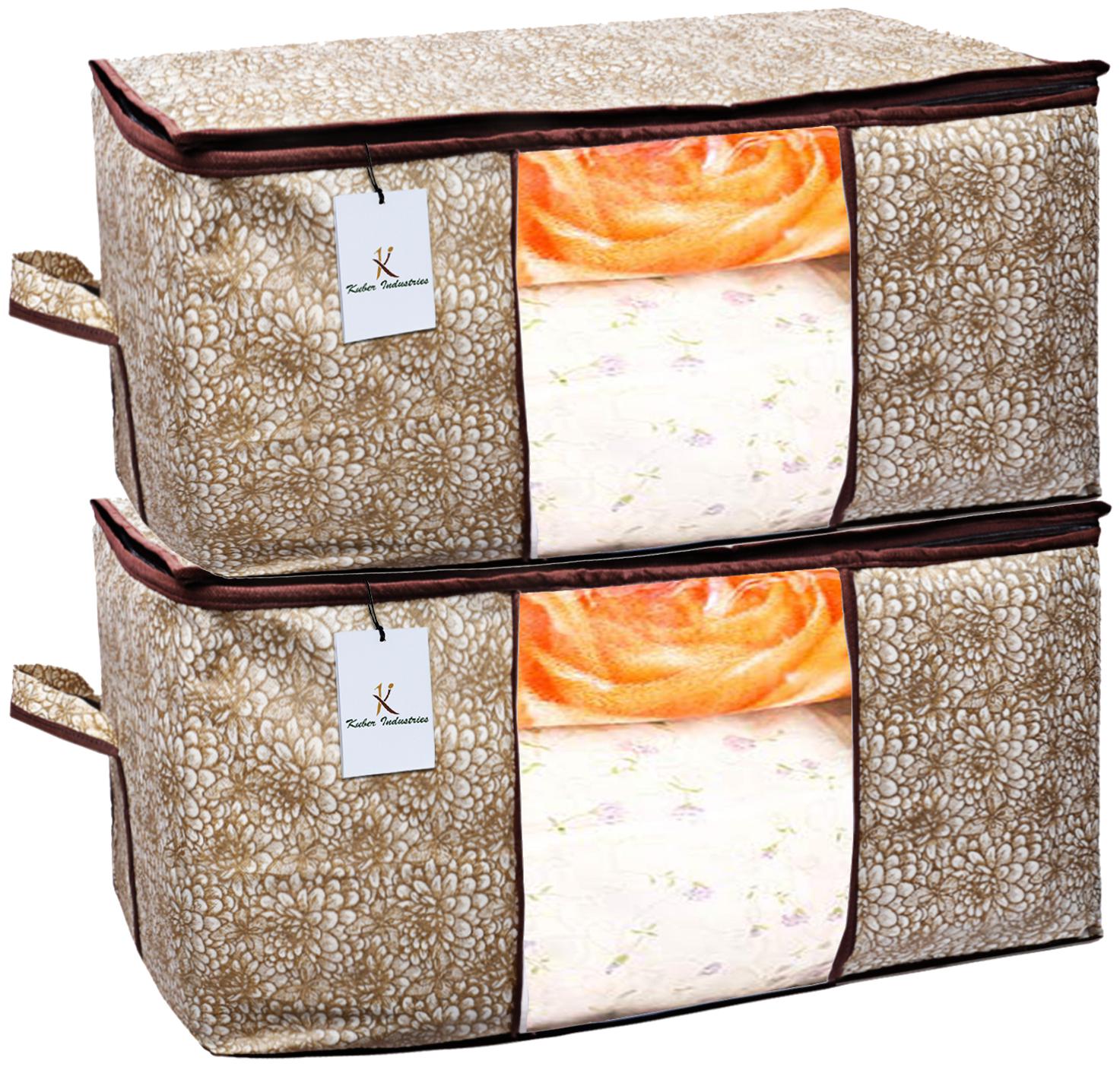 

Kuber Industries Flower Design Underbed Storage Bag Storage Organiser Blanket Cover Set of 2 - Golden Brown Extra Large Size - CTHH11998