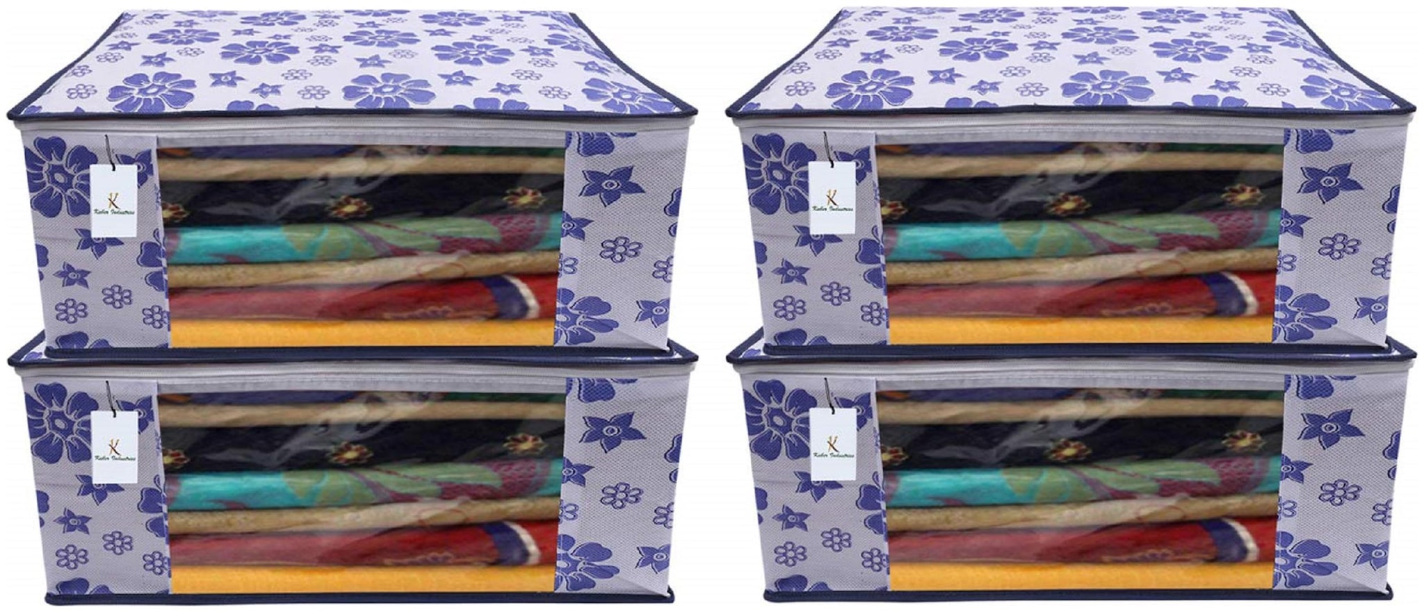

Kuber Industries 4 pc Non Woven Saree Cover Set Royal Blue Large Size CTHH11732