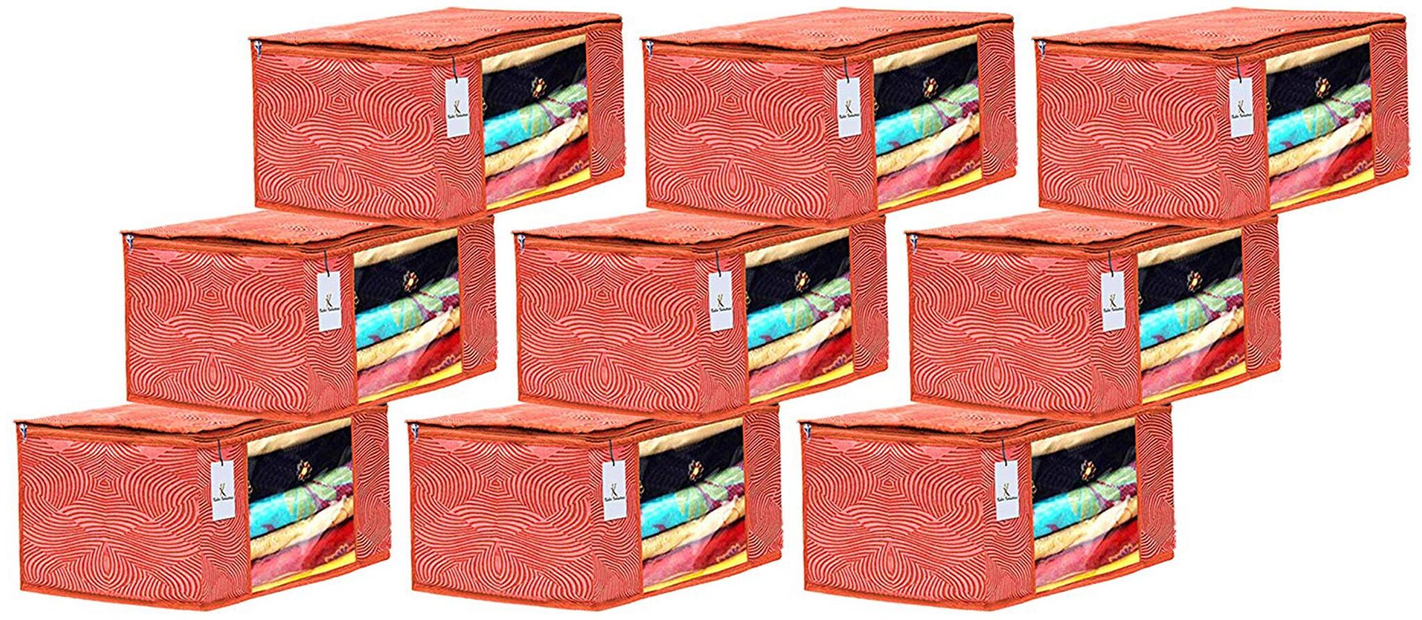 

Kuber Industries Laheriya Design 9 pc Non Woven Fabric Saree Cover Set with Transparent Window Extra Large Orange- CTHH16165