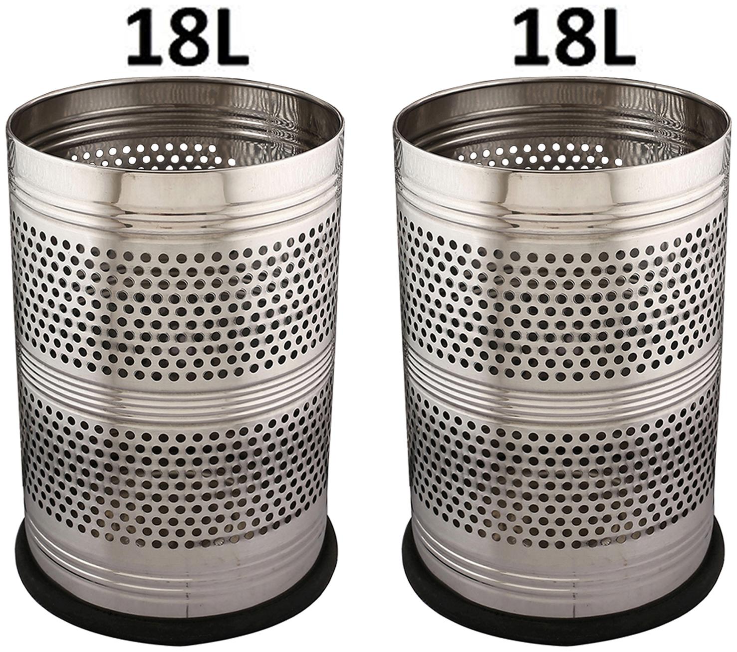 

Kuber Industries Stainless Steel 2 pcs Garbage Dustbin Set 18 Liter (Silver)- CTHH10315
