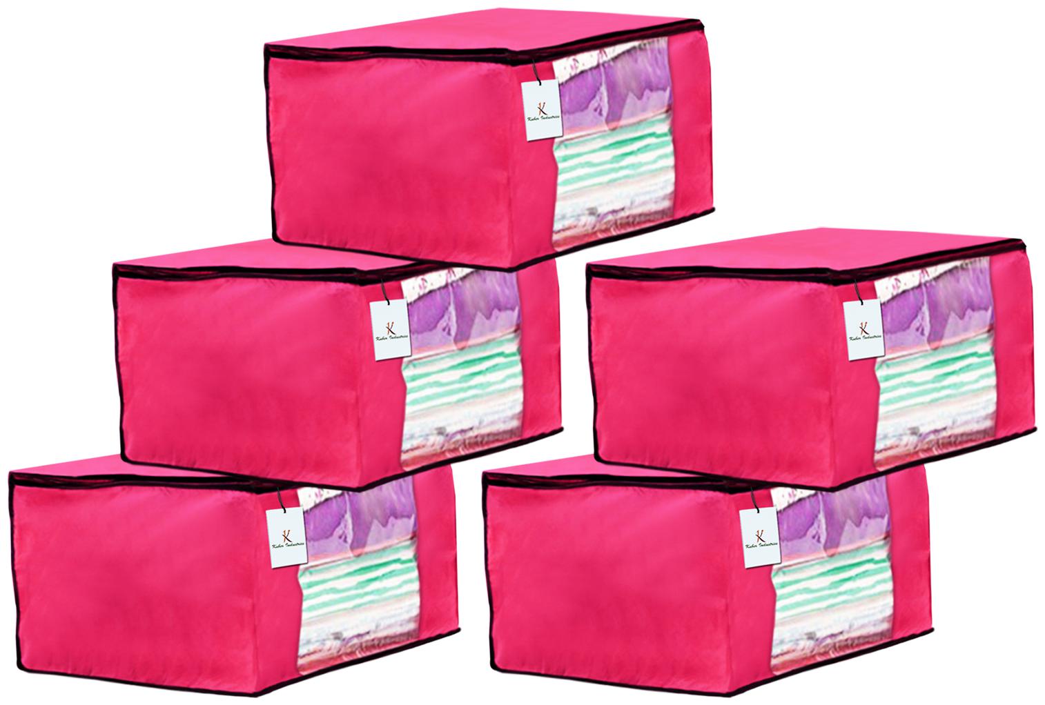 

Kuber Industries 5 Piece Non Woven Fabric Saree Cover Set with Transparent Window Extra Large Pink CTHH14064