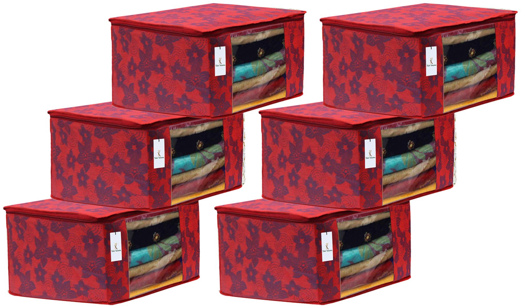 

Kuber Industries Metalic Printed 6 pc Non Woven Fabric Saree Cover Set with Transparent Window Extra Large Red- CTHH16124