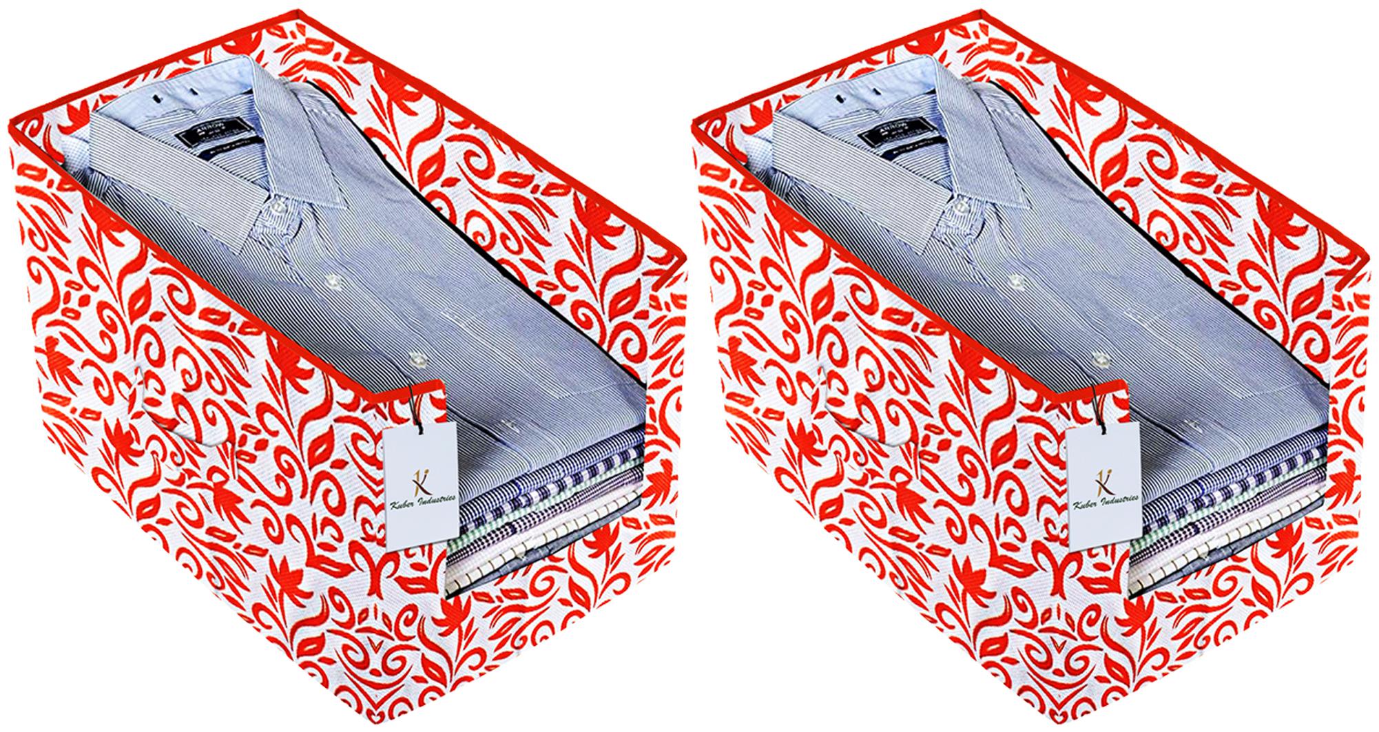 

Kuber Industries Leaf Printed 2 pc Non Woven Shirt Stacker Wardrobe Organizer Set (Red) - CTHH16762