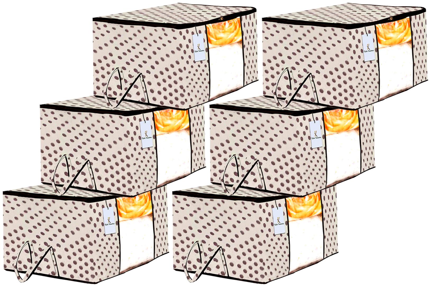 

Kuber Industries Polka Dot Design 6 pc Non Woven Underbed Storage Bag Storage Organiser Blanket Cover with Transparent Window Extra Large Ivory CTHH15624
