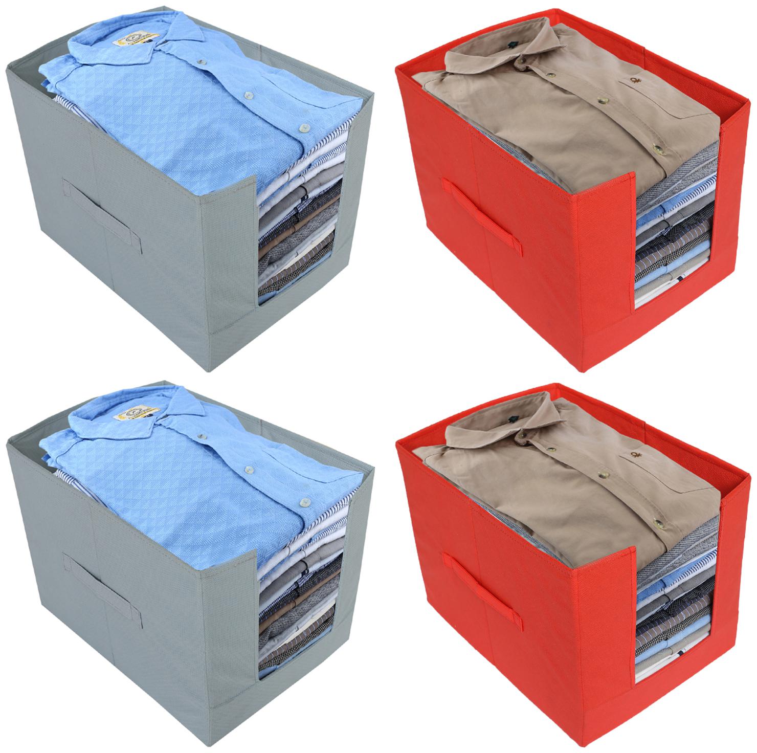 

Kuber Industries Non-Woven 4 pcs Shirt Stacker Wardrobe Organizer (Red Grey) CTHH11824
