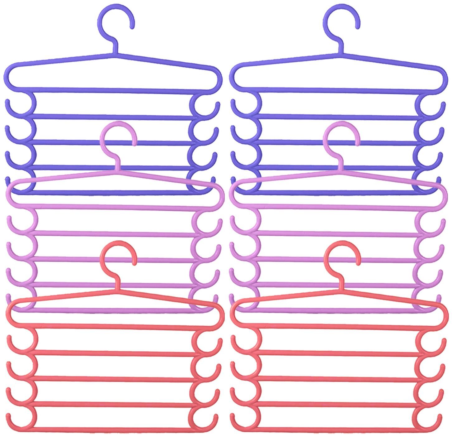 

Kuber Industries Five Layers 6 pcs Plastic Clothes Hangers Pants Storage Hangers Cloth Rack Multilayer Storage Scarf Tie Rack Hanger(MultiColor) - CTHH14568
