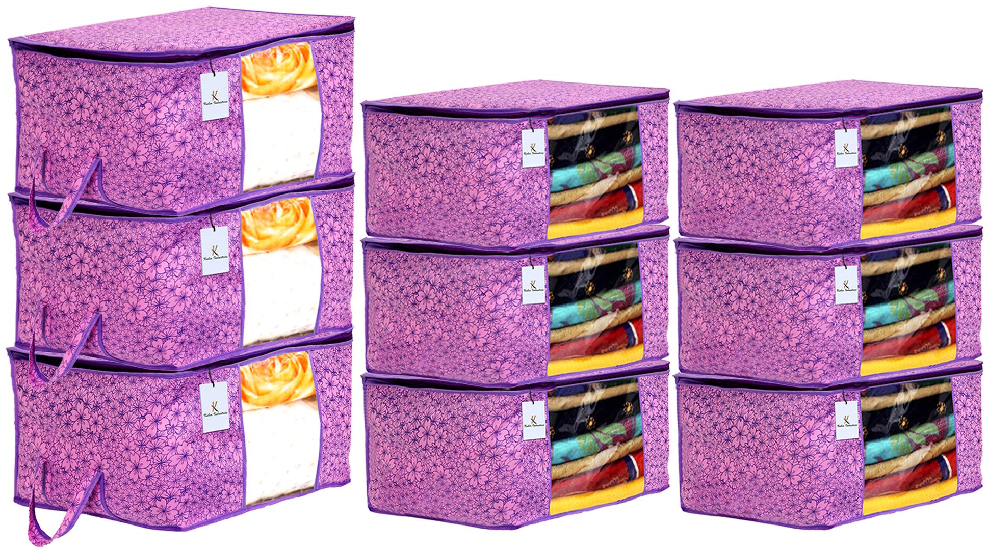 

Kuber Industries Metallic Printed Non Woven 6 pcs Saree Cover And 3 pcs Underbed Storage Bag Cloth Organizer For Storage Blanket Cover Combo Set (Pink Purple) - CTHH17961