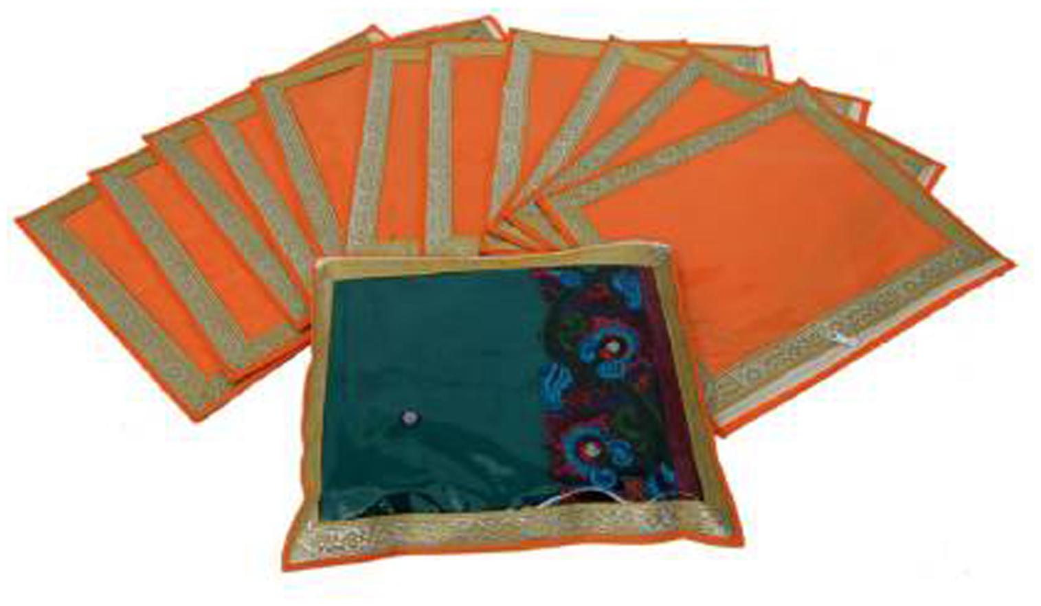 

Kuber Industries Non Woven 12 Pieces Designer Single Packing Saree Cover with Zari Border (Orange)- CTHH20132