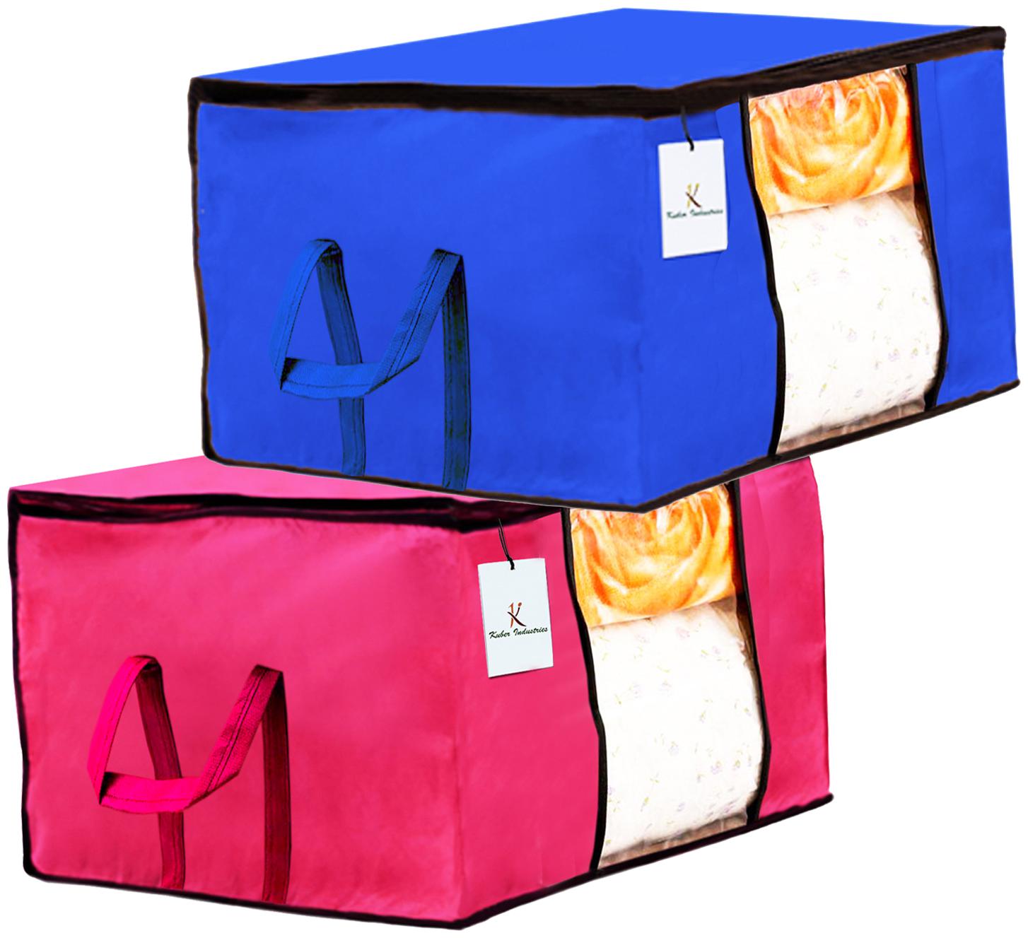 

Kuber Industries Underbed Storage Bag Storage Organiser Blanket Cover Set of 2 - Royal Blue Pink Extra Large Size CTHH14229