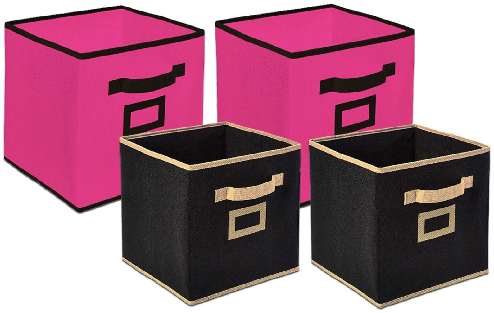 

Kuber Industries Non Woven 4 pcs Small Large Foldable Storage Organiser Cubes Boxes (Pink Black) - CTHH17064