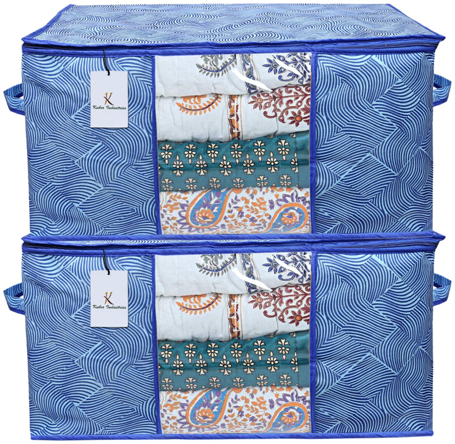 

Kuber Industries Leheriya Design Underbed Storage Bag Storage Organiser Blanket Cover Set of 2 - Royal Blue Extra Large Size - CTHH11969