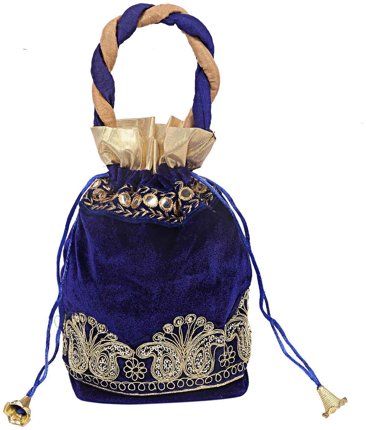 

Kuber Industries Velvet 1 pcs Women Potli Bag (Blue) - CTHH10870