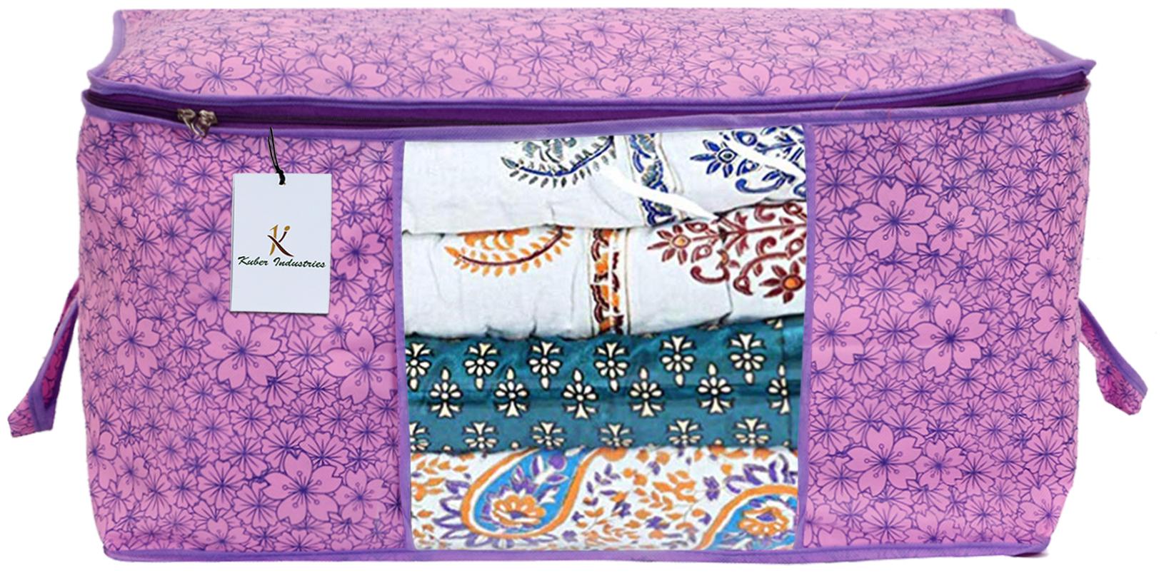 

Kuber Industries Metalic Flower Design Non Woven Underbed Storage Bag Storage Organiser Blanket Cover (Pink Purple) - CTHH16287