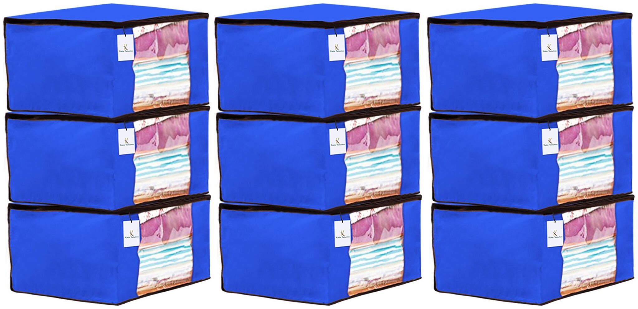 

Kuber Industries 9 Piece Non Woven Fabric Saree Cover Set with Transparent Window Extra Large Royal Blue CTHH14133