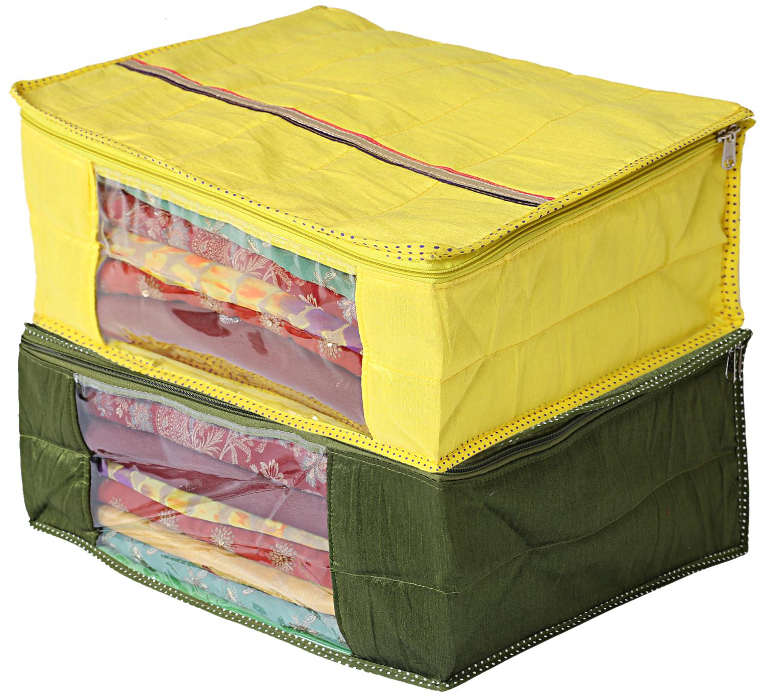 

Kuber Industries 2 pcs Raw Silk Saree Cover Wardrobe Organizer (Green Yellow)- CTHH19214