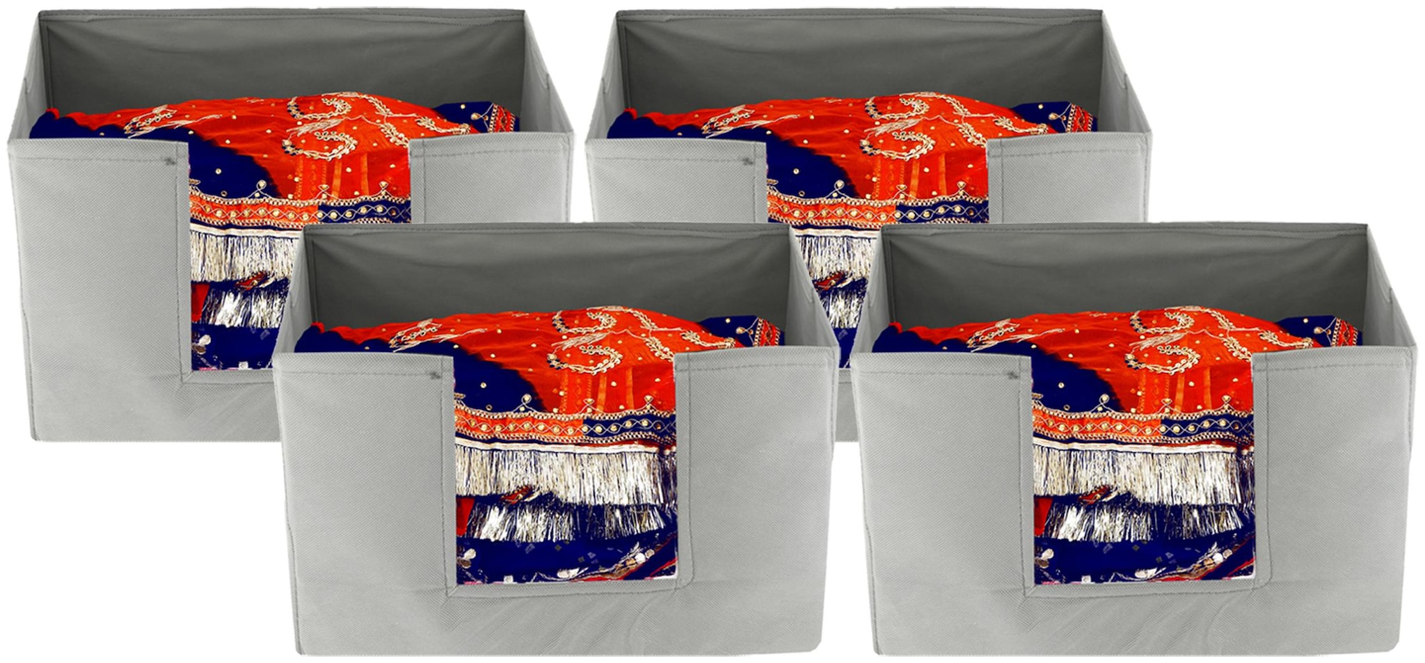 

Kuber Industries 4 pcs Large Capacity Space Saver Closet Stackable and Foldable Saree Clothes Organiser For Wardrobe Non-Woven Rectangle Cloth Saree Stacker Wardrobe Organizer (Grey) - CTHH18494