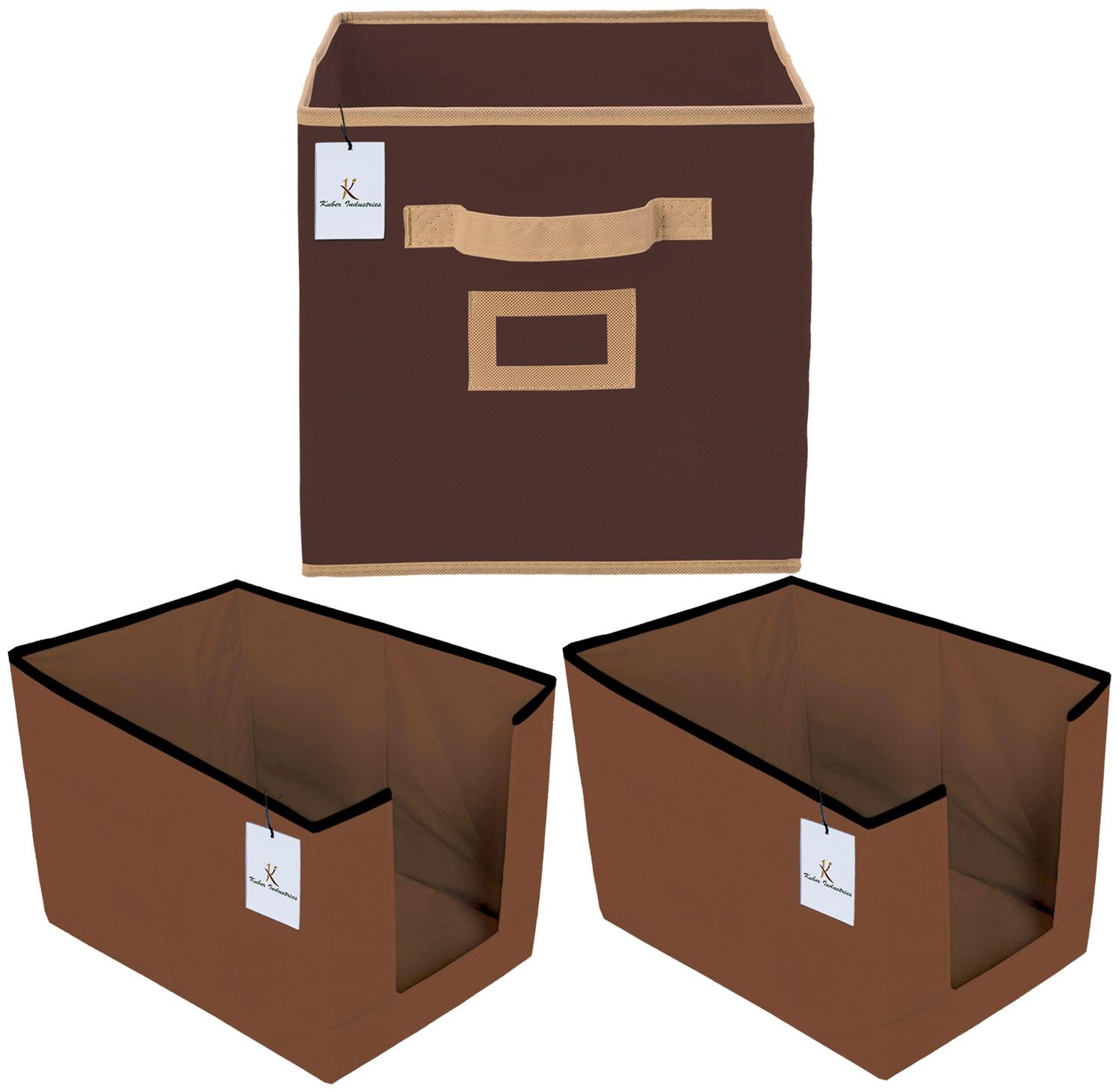 

Kuber Industries Non Woven 2 pc Shirt Stacker Wardrobe Organizer And 1 pc Large Foldable Storage Organiser Cubes Boxes (Coffee) - CTHH17746