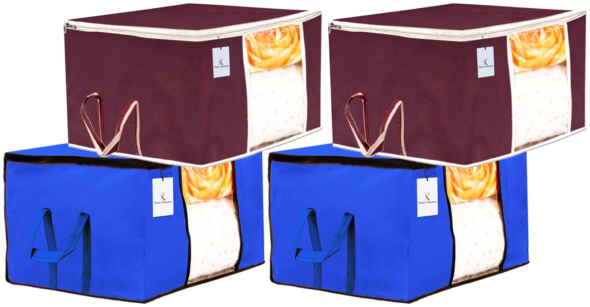 

Kuber Industries 4 pc Non Woven Underbed Storage Bag Storage Organiser Blanket Cover with Transparent Window Extra Large Maroon Royal Blue CTHH15658