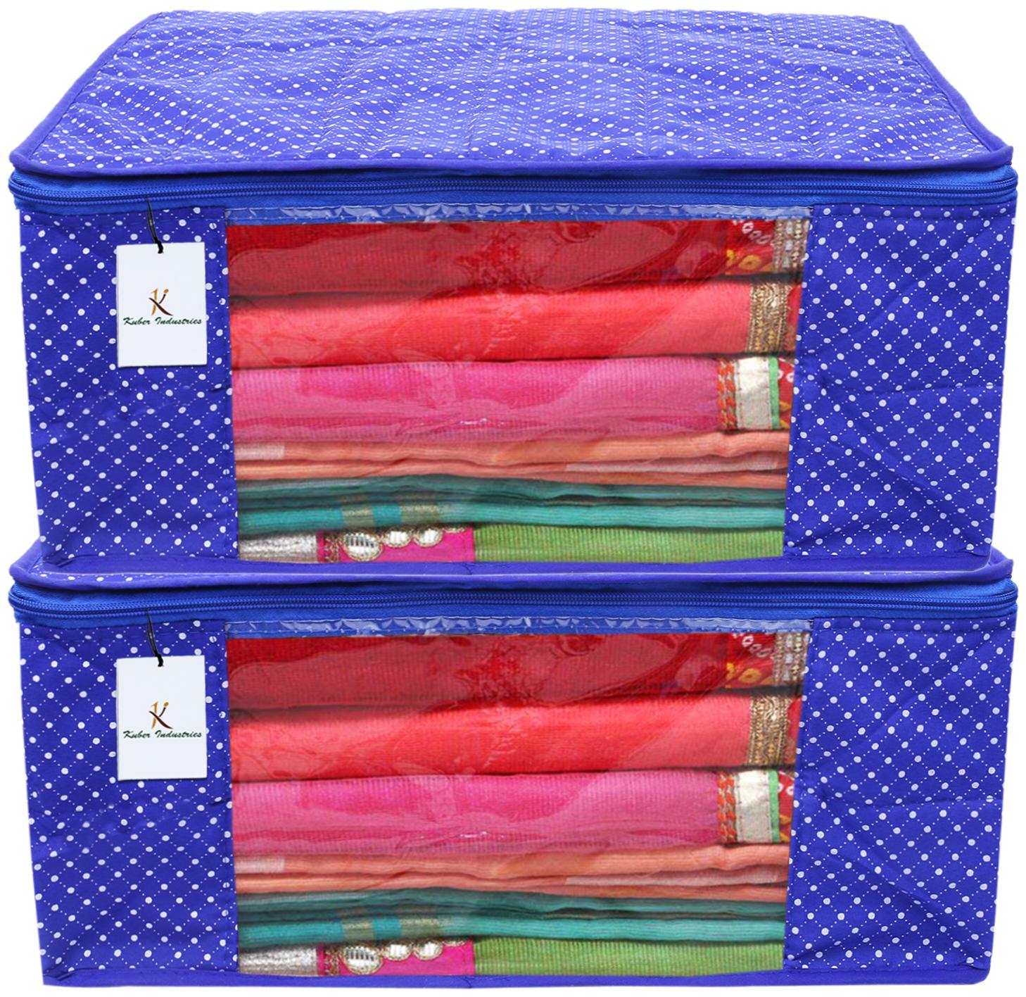 

Kuber Industries Polka Dots 2 Piece Cotton 3 Layered Quilted Saree Cover Blue- CTHH12846