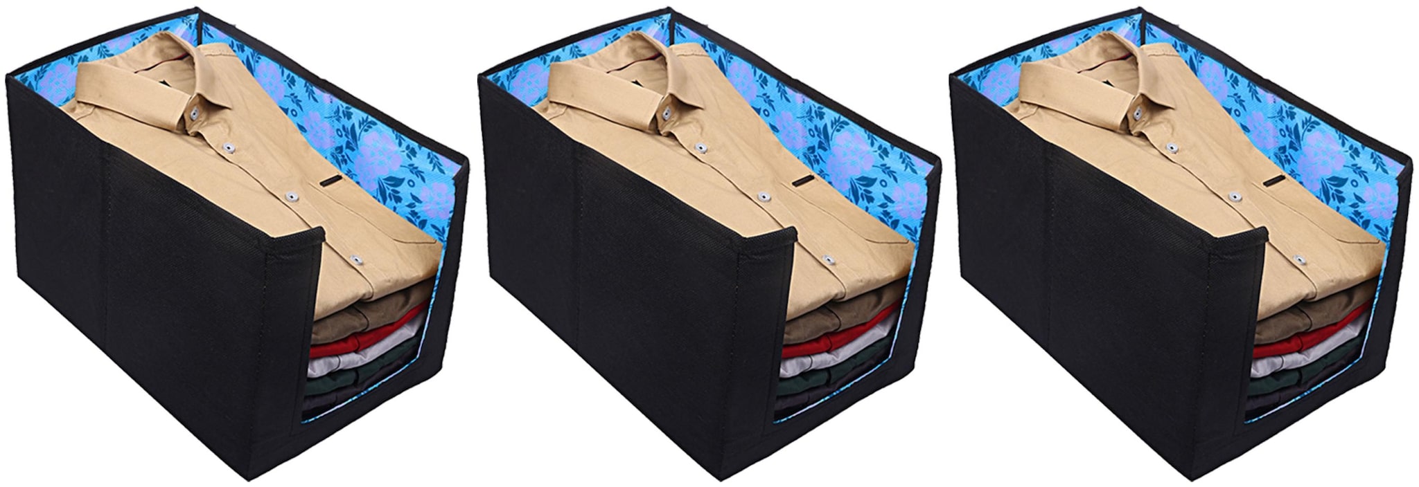 

Kuber Industries Flower Design Non-Woven 3 Pieces Shirt Stacker Wardrobe Organizer (Blue) - CTHH13805
