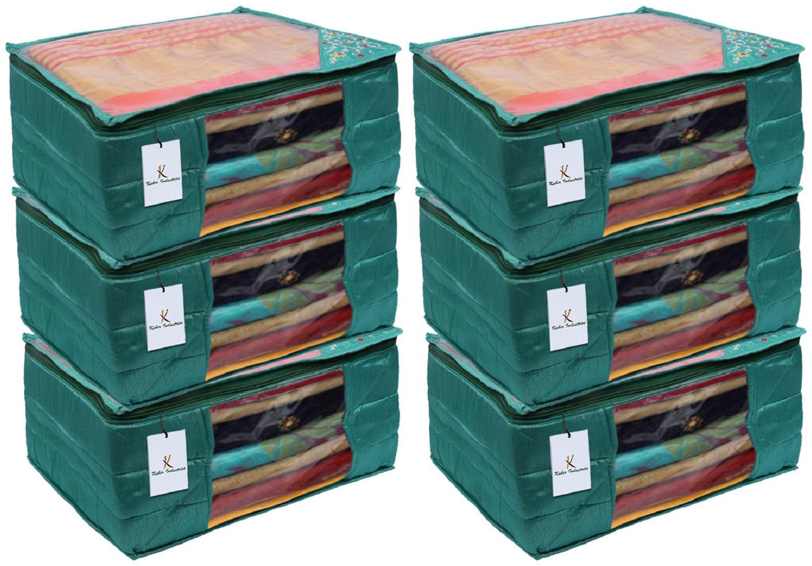 

Kuber Industries 3 layered Quilted Silk 6 Pieces Saree Cover (Green) - CTHH21532