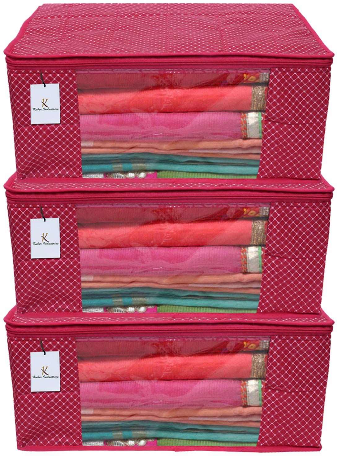 

Kuber Industries Polka Dots 3 Piece Cotton 3 Layered Quilted Saree Cover Rani Color- CTHH12919