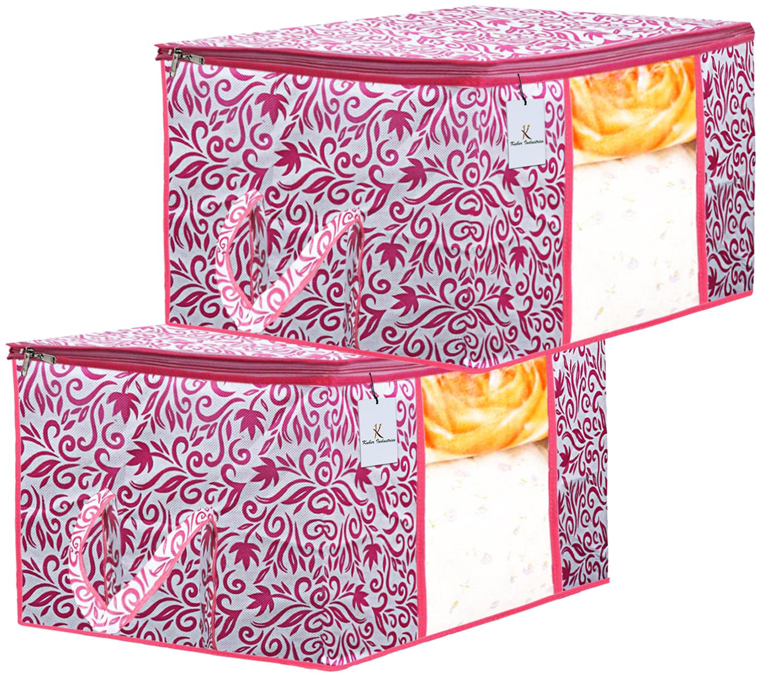 

Kuber Industries Leaf Design 2 pc Non Woven Underbed Storage Bag Storage Organiser Blanket Cover with Transparent Window Extra Large Pink CTHH15607