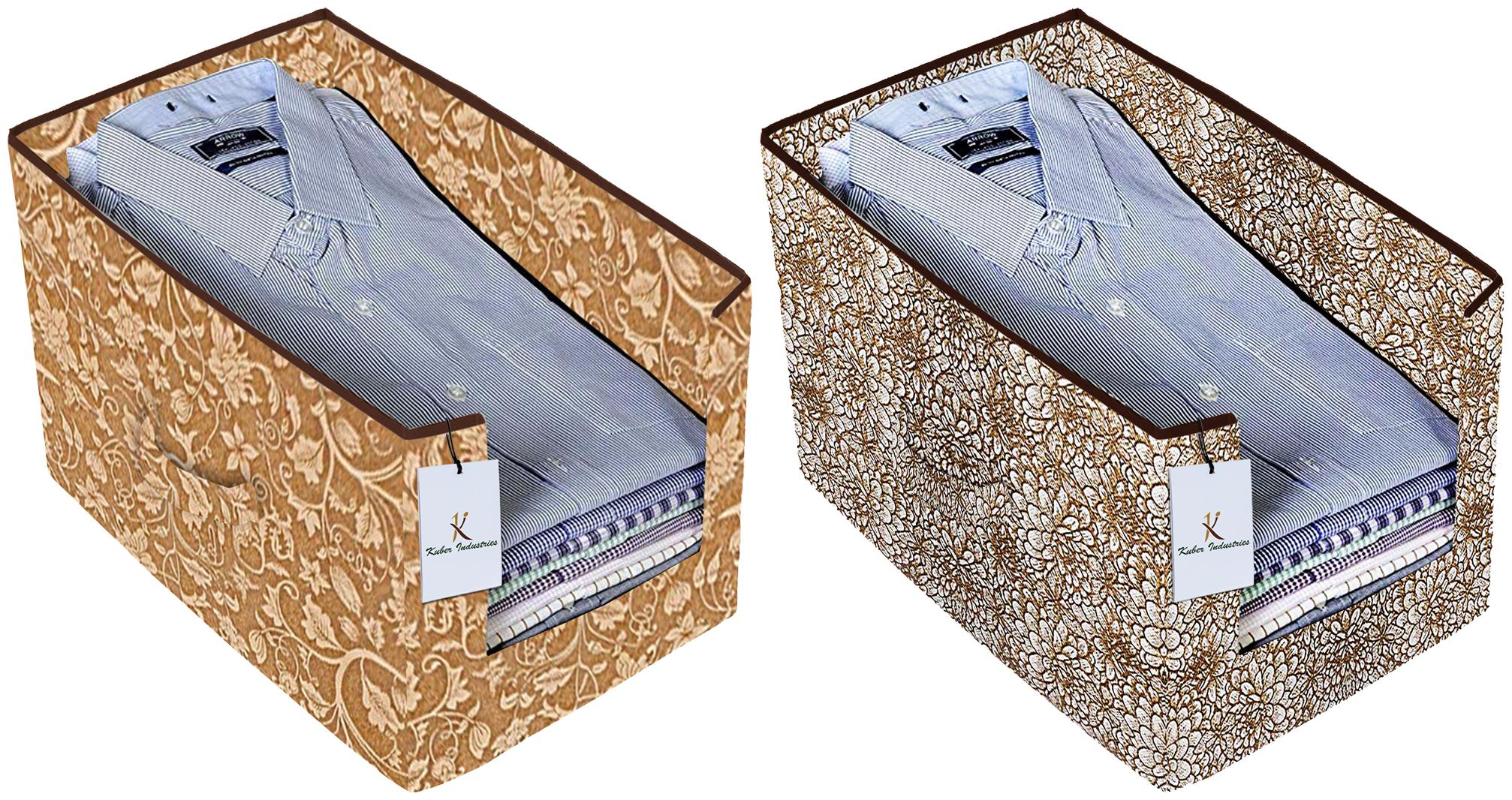 

Kuber Industries Metalic Printed 2 pc Non Woven Shirt Stacker Wardrobe Organizer Set (Beige Golden Brown) - CTHH16640