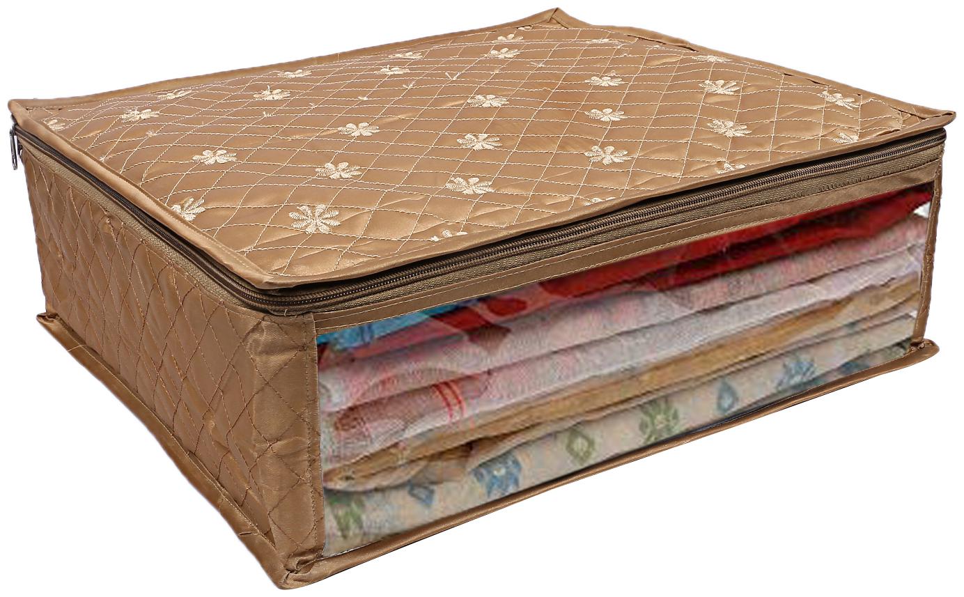 

Kuber Industries 3 layered Quilted Satin Saree Cover (Gold) -CTLTC10595 CTHH12068