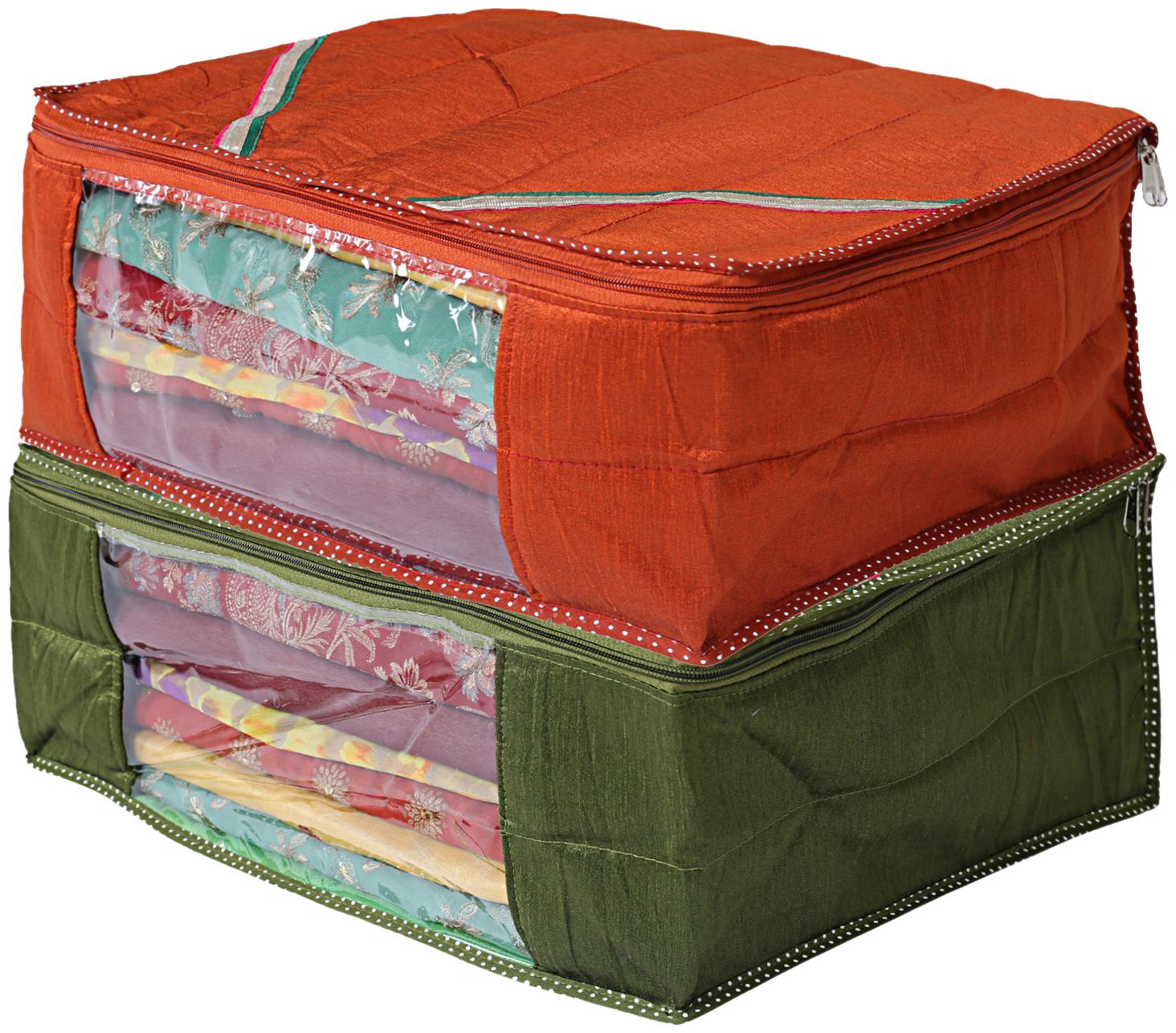 

Kuber Industries 2 Pieces Raw Silk Saree Cover Wardrobe Organizer (Green Red)- CTHH11518