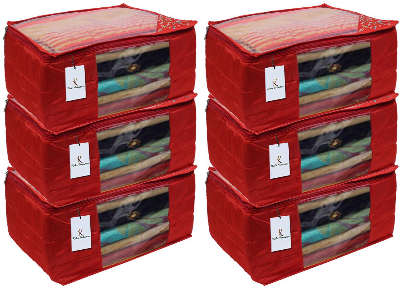 

Kuber Industries 3 layered Quilted Silk 6 Pieces Saree Cover (Red) - CTHH21512