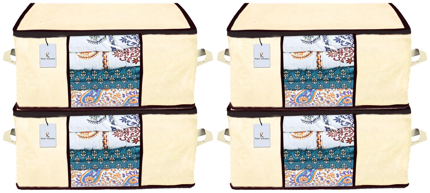 

Kuber Industries Underbed Storage Bag Storage Organiser Blanket Cover Set of 4 - Ivory Extra Large Size CTHH14322
