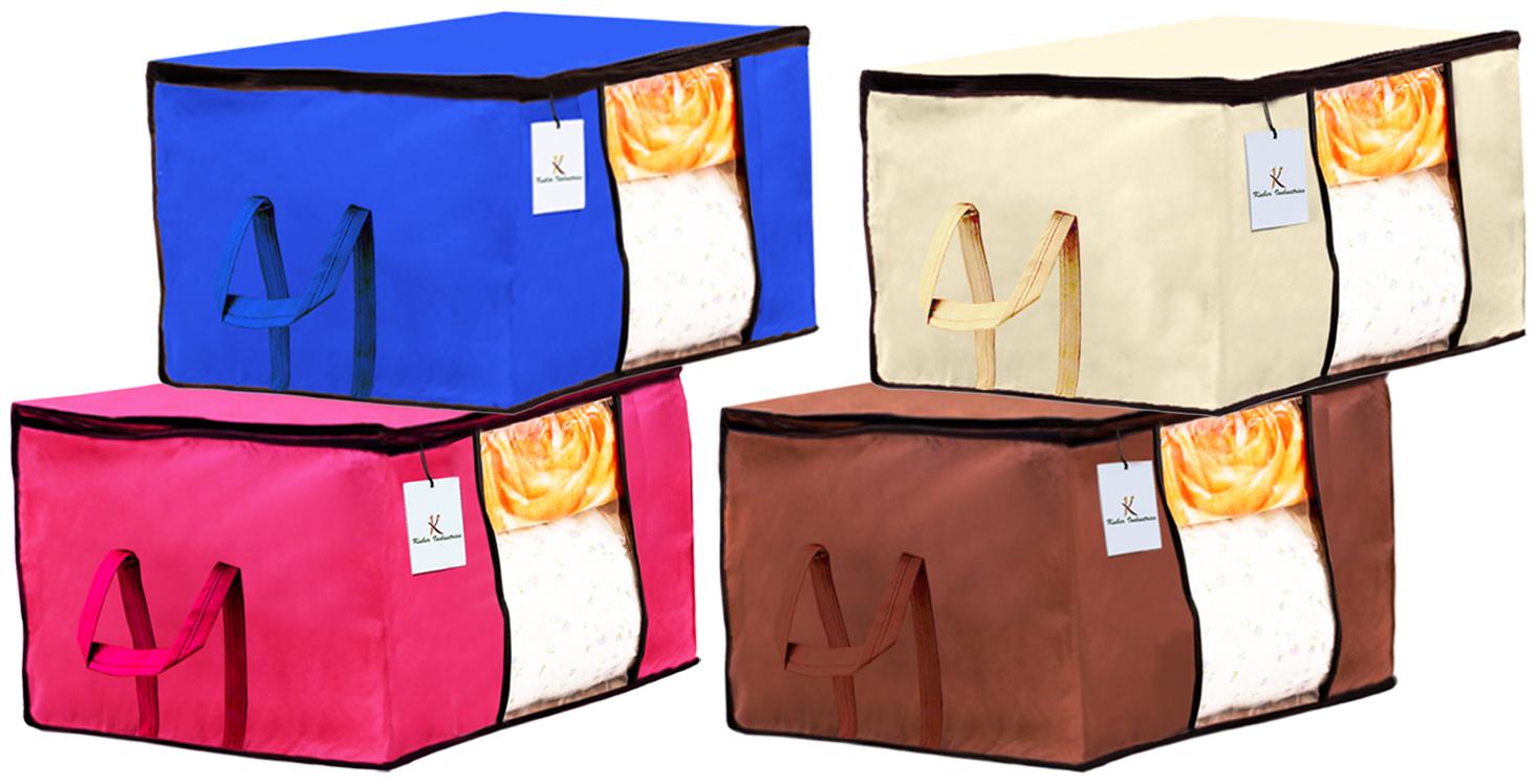 

Kuber Industries Underbed Storage Bag Storage Organiser Blanket Cover Set of 4 - Extra Large Size Ivory Pink Dark Brown Royal Blue CTHH14235