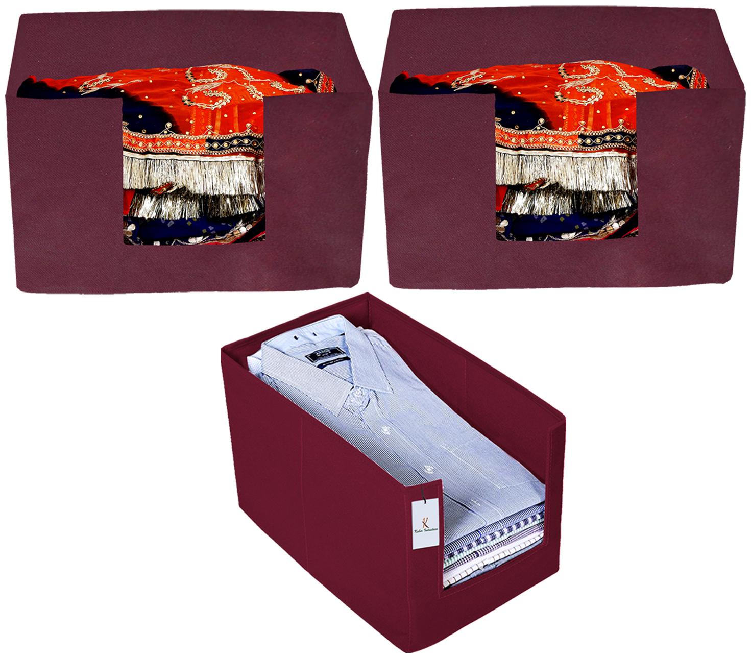 

Kuber Industries Non Woven 1 pc Shirt Stacker And 2 pc Foldable Rectangle Cloth Saree Stacker Cloth Wardrobe Organizer Wardrobe Organizer (Maroon) - CTHH17623