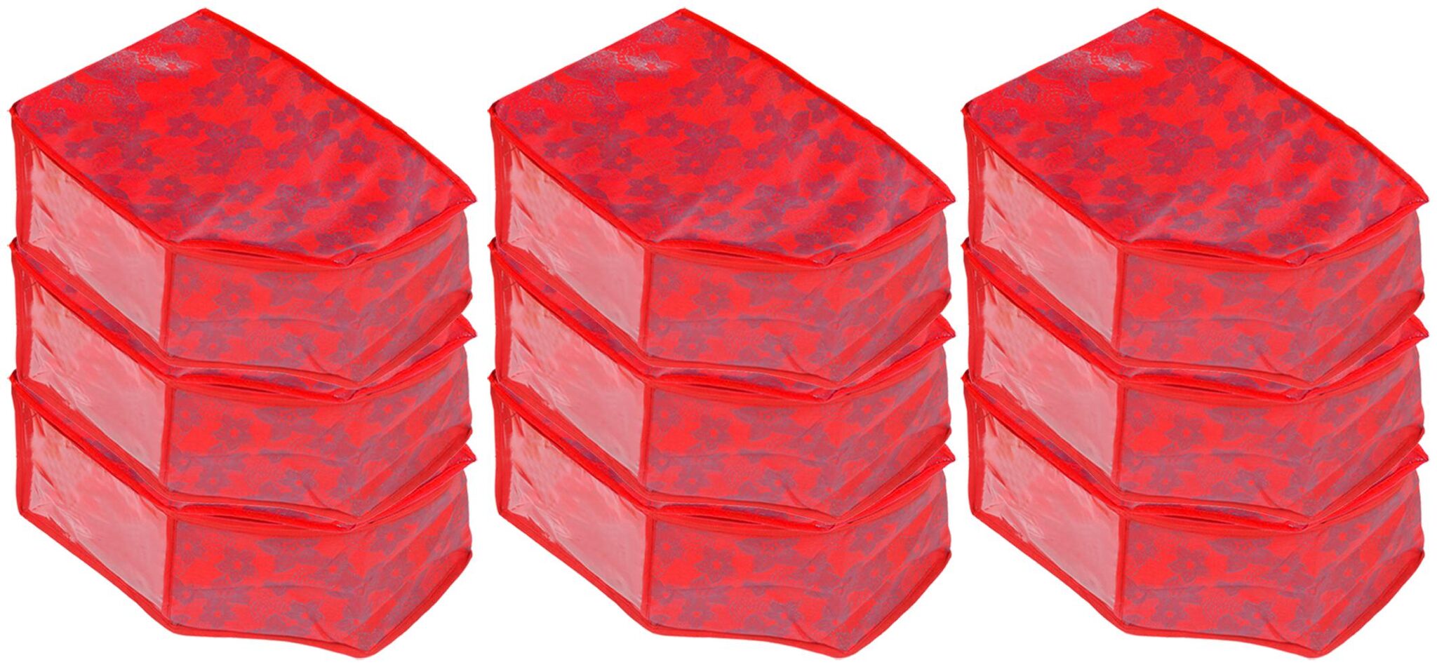 

Kuber Industries Metallic Flower 9 Pieces Non Woven Blouse Cover Set (Red) - CTHH13747