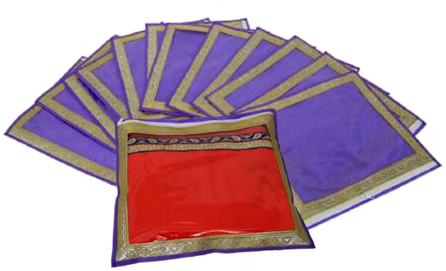 

Kuber Industries Non Woven 12 Pieces Designer Single Packing Saree Cover with Zari Border (Purple)- CTHH20134