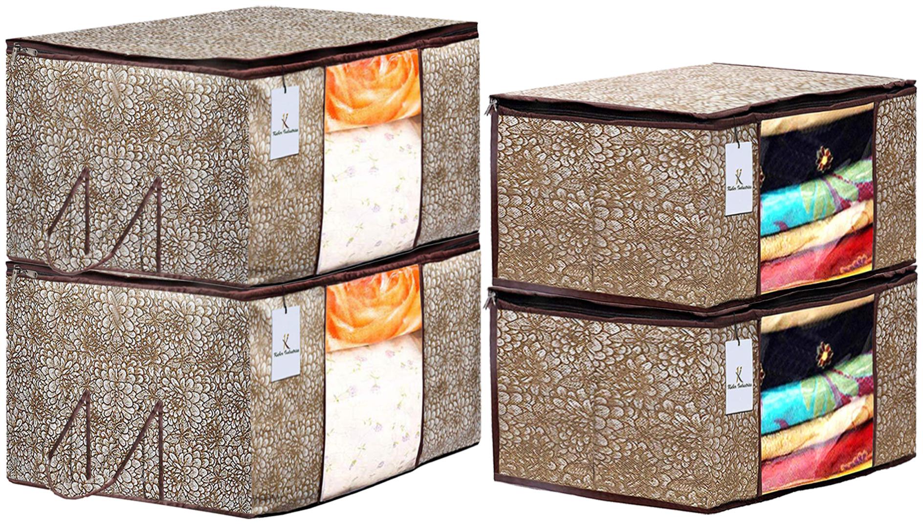 

Kuber Industries Metallic Printed Non Woven 2 pcs Saree Cover And 2 pcs Underbed Storage Bag Cloth Organizer For Storage Blanket Cover Combo Set (Gold Brown) - CTHH17978