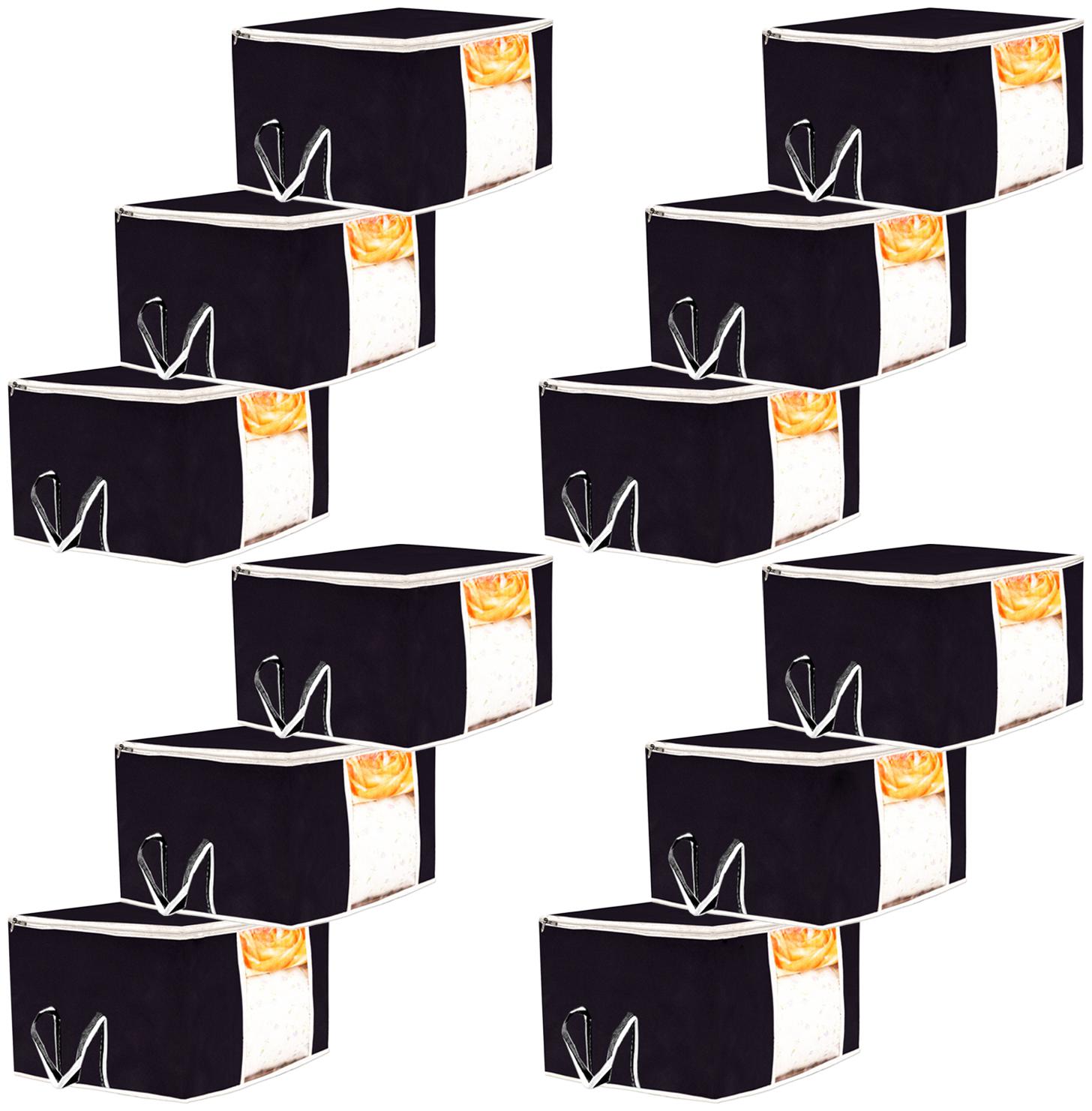 

Kuber Industries 12 pc Non Woven Underbed Storage Bag Storage Organiser Blanket Cover with Transparent Window Extra Large Black CTHH15551