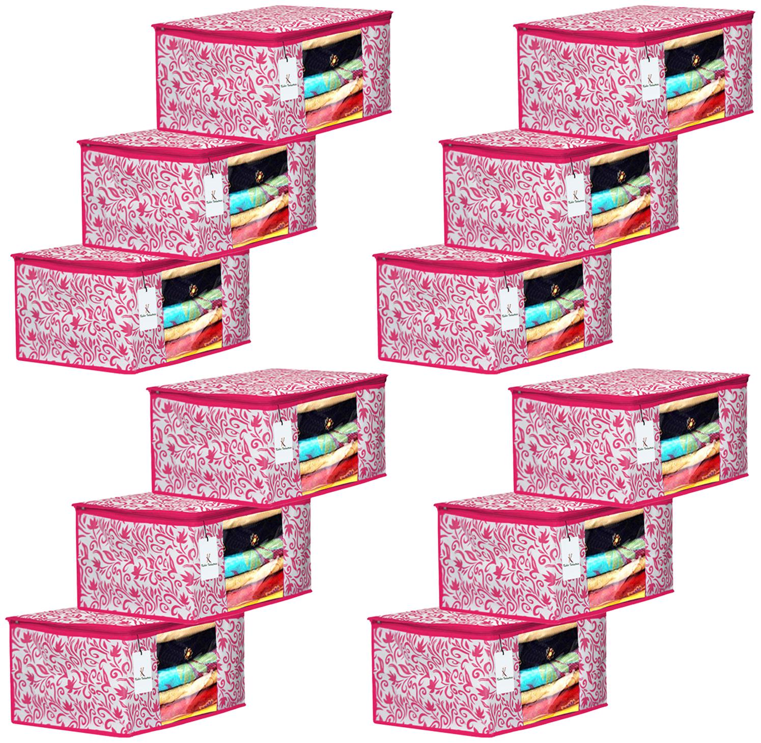 

Kuber Industries Leaf Design 12 pc Non Woven Fabric Saree Cover Set with Transparent Window Extra Large Pink- CTHH16146