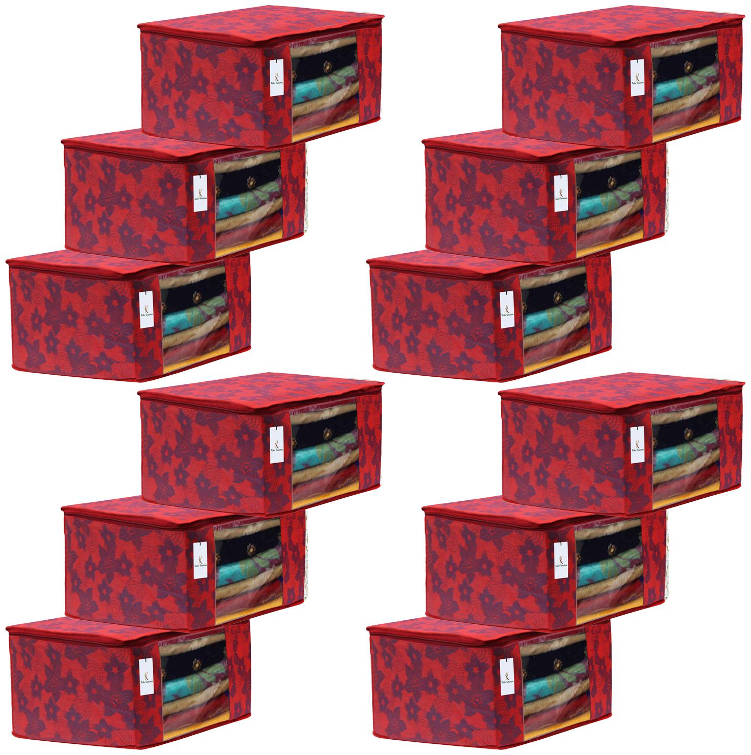 

Kuber Industries Metalic Printed 12 pc Non Woven Fabric Saree Cover Set with Transparent Window Extra Large Red- CTHH16126