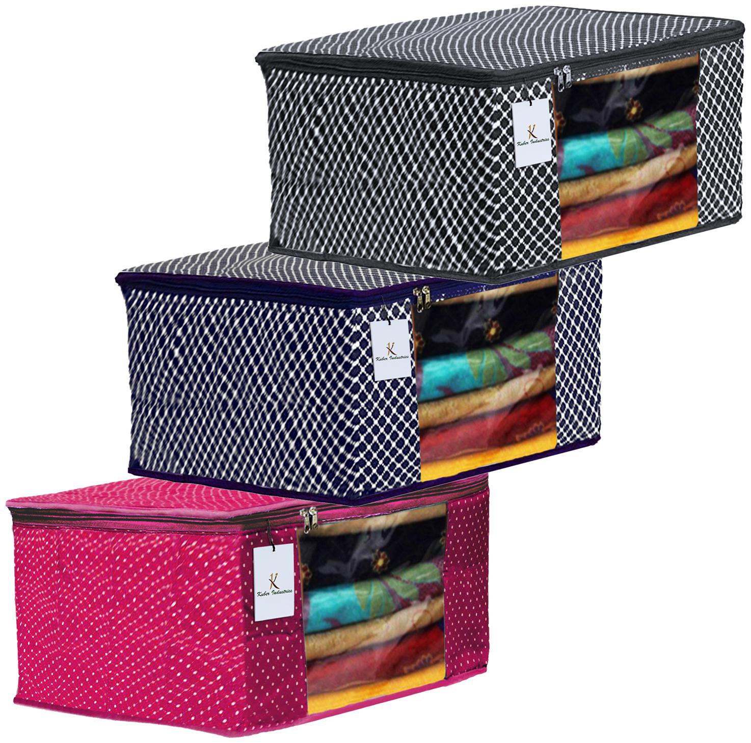 

Kuber Industries Polka Dots 3 pcs Cotton 3 Layered Quilted Saree Cover (Rani Blue Black) - CTHH14926