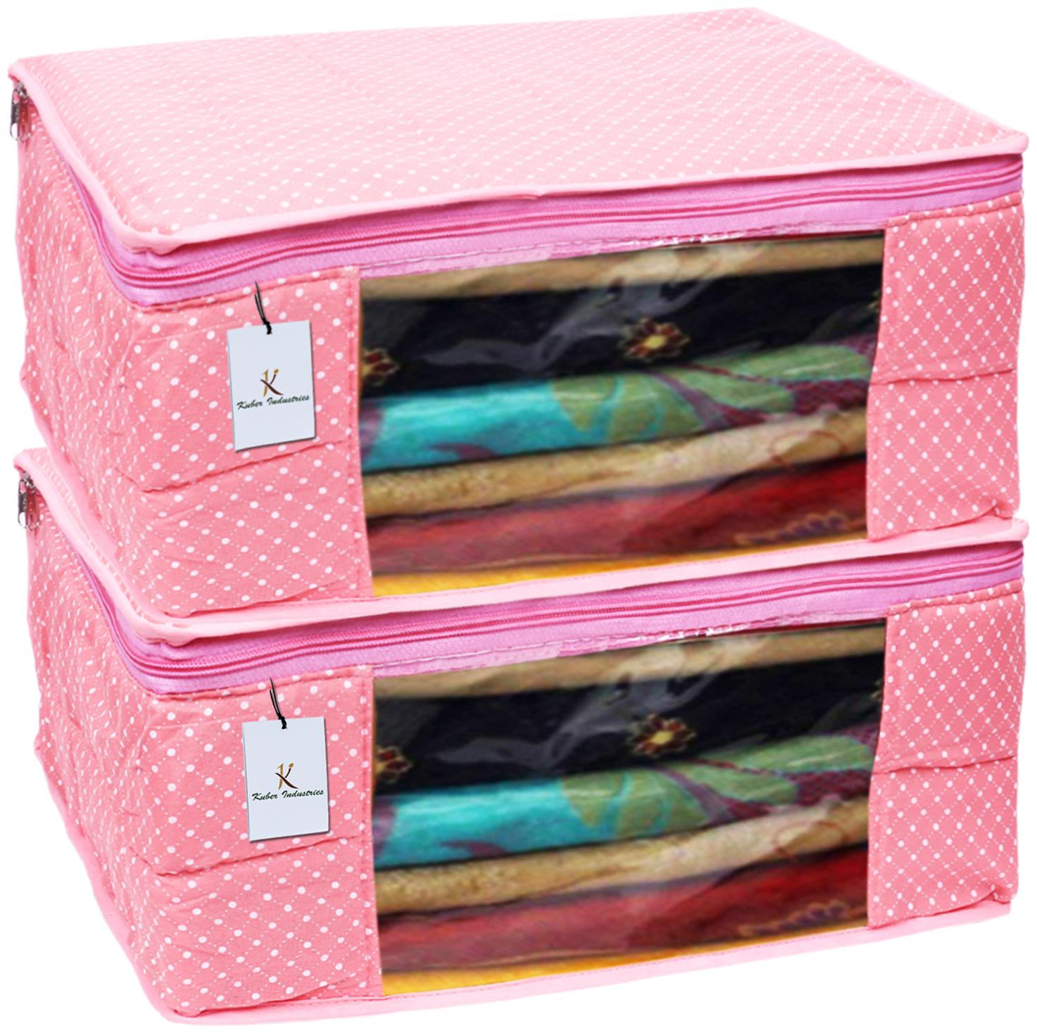 

Kuber Industries Polka Dots 2 Piece Cotton 3 Layered Quilted Saree Cover Peach- CTHH12912