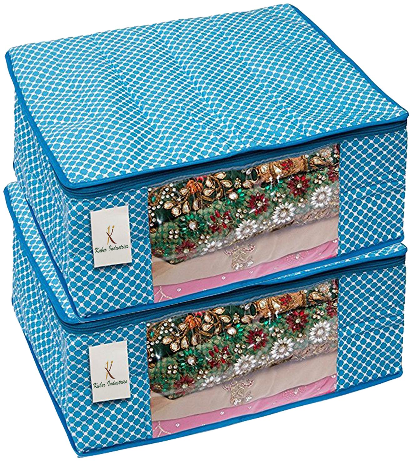 

Kuber Industries Cotton 2 pcs Hathkadi Print Saree Cover (Blue) CTHH18885