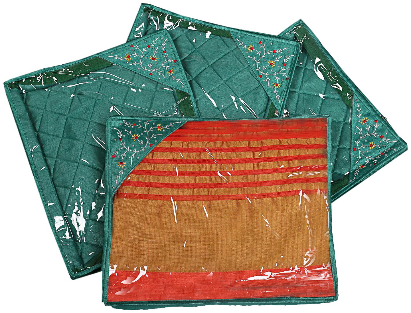 

Kuber Industries Silk 4 Pieces Single Packing Saree Cover (Green) - CTHH21492