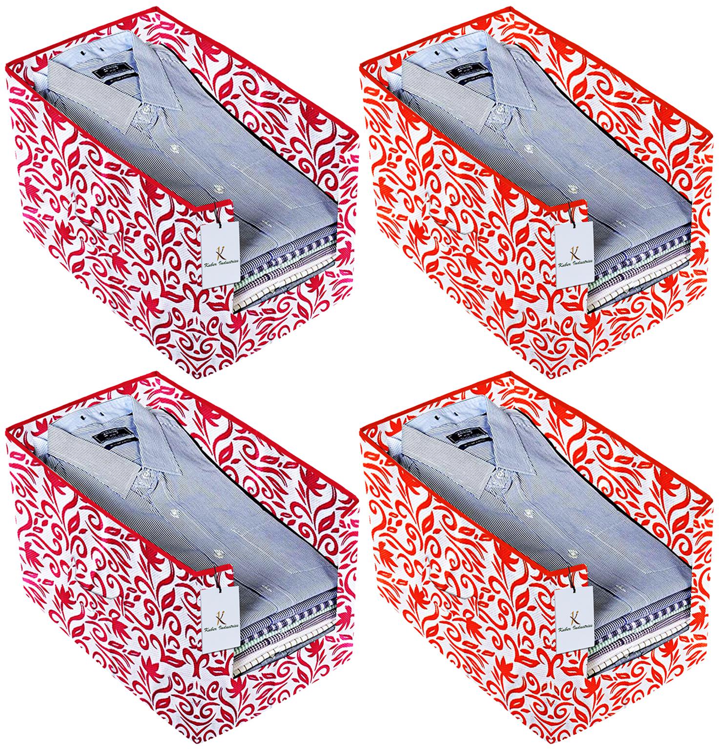 

Kuber Industries Leaf Printed 4 pc Non Woven Shirt Stacker Wardrobe Organizer Set (Pink Red) - CTHH16790