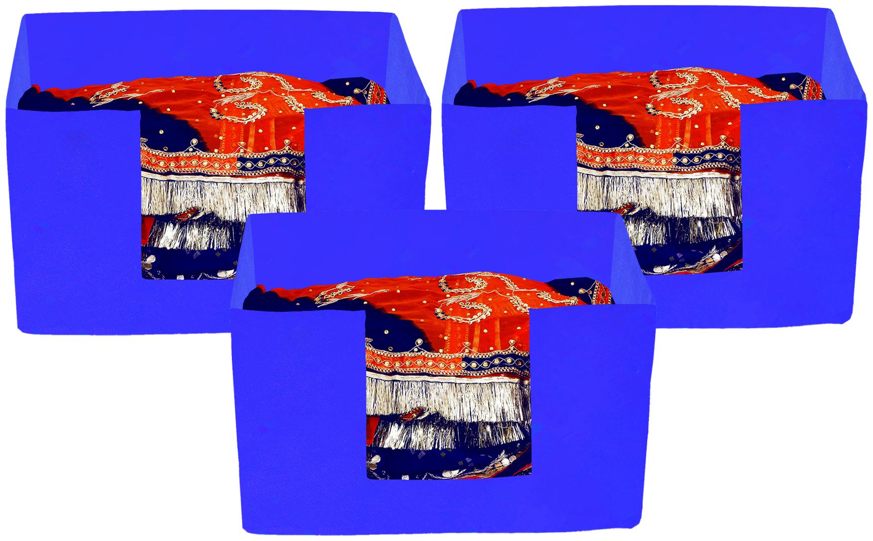

Kuber Industries 3 pcs Large Capacity Space Saver Closet Stackable and Foldable Saree Clothes Storage Bag Non-Woven Rectangle Cloth Saree Stacker Wardrobe Organizer (Royal Blue) CTHH15720