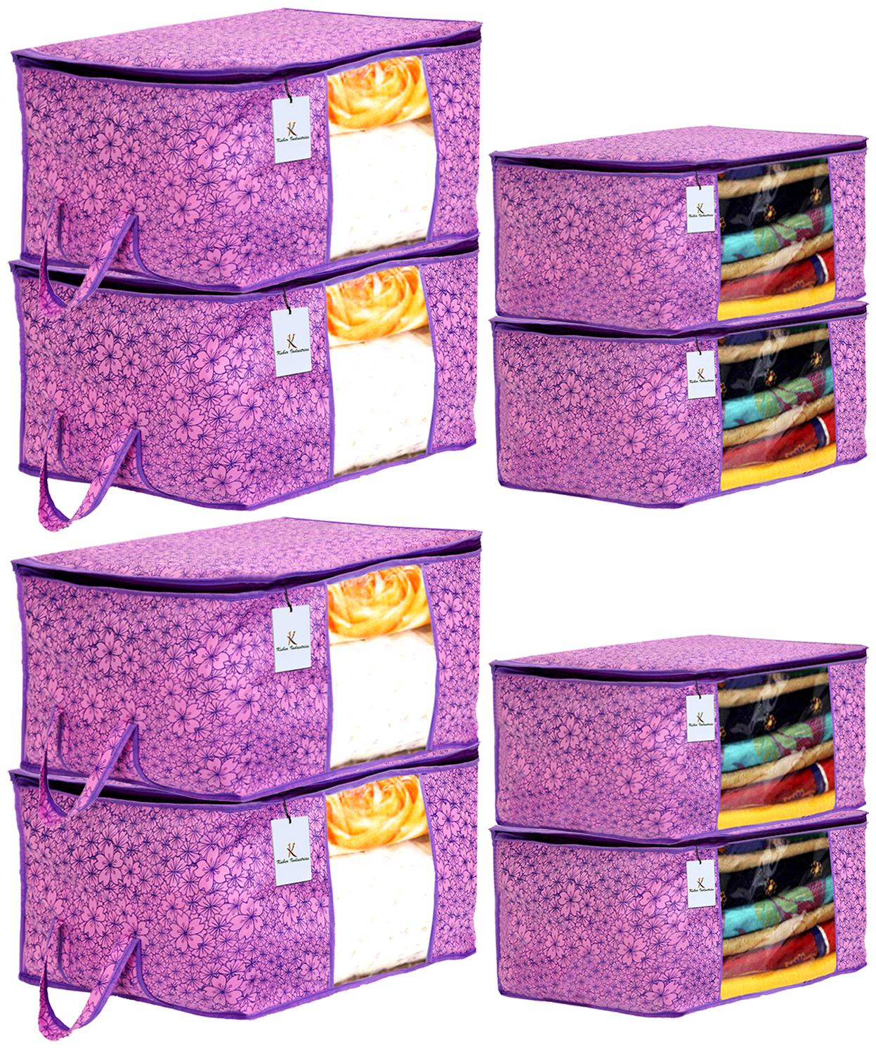 

Kuber Industries Metallic Printed Non Woven 4 pcs Saree Cover And 4 pcs Underbed Storage Bag Cloth Organizer For Storage Blanket Cover Combo Set (Pink Purple) - CTHH17959