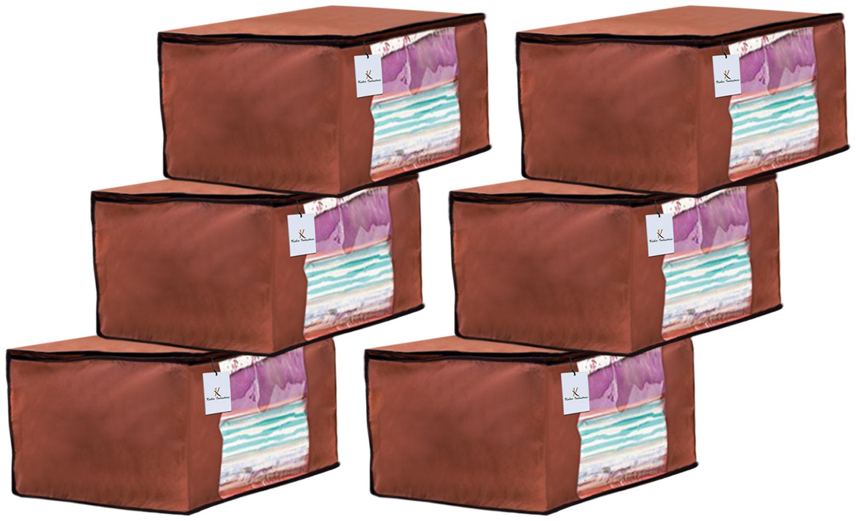 

Kuber Industries 6 Piece Non Woven Fabric Saree Cover Set with Transparent Window Extra Large Dark Brown CTHH14072